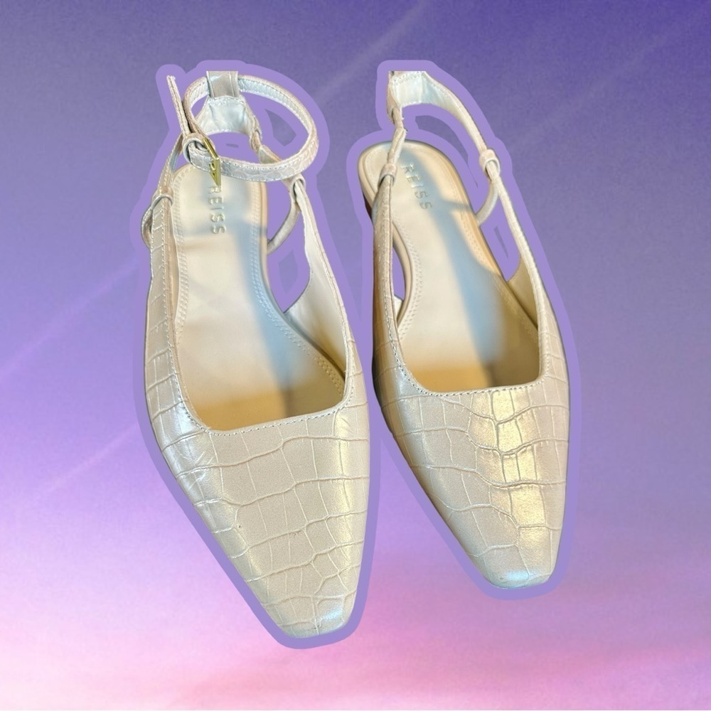 Reiss ‘Freya’ Croc-Effect Leather Ballet Flats in “Nude” Size 7